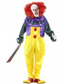 Klassisk Skrck Clown Kostym, DET,  Jumpsuit och Ansiktsmask, Strl XL