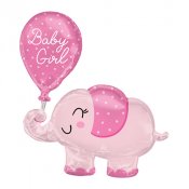 Baby girl Elefant, Rosa Folieballong - 78cm hg