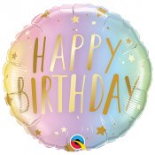 Happy Birthday Folieballong, Pastell/Guld - 46cm