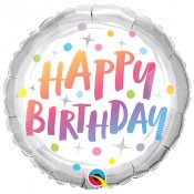 Happy Birthday Folieballong, Pastell prickig - 46cm