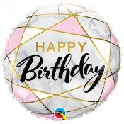 Happy Birthday Folieballong, Rosa/Marmor - 46cm