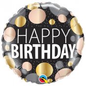 Happy Birthday Folieballong, Ros/Guld/Svart - 46cm